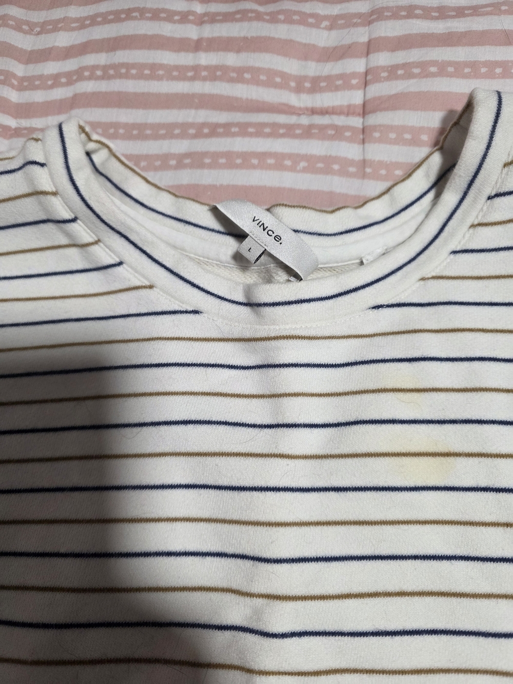 Vince Womens Cream Striped Tee in Navy & Tan